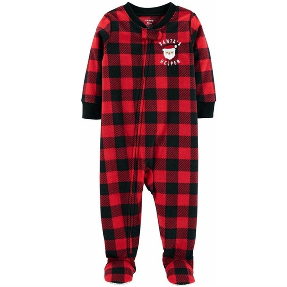 3/$20🌟 Carter's Red Plaid Santa's Helper Full Zip Footed Fleece Pajamas 24 mos - Picture 1 of 7